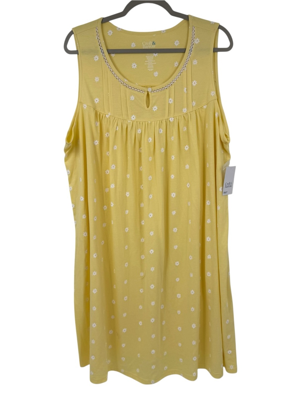 Croft & Barrow Sleeveless Nightgown Size 1X Yellow White Daisy print NWT - Picture 2 of 7